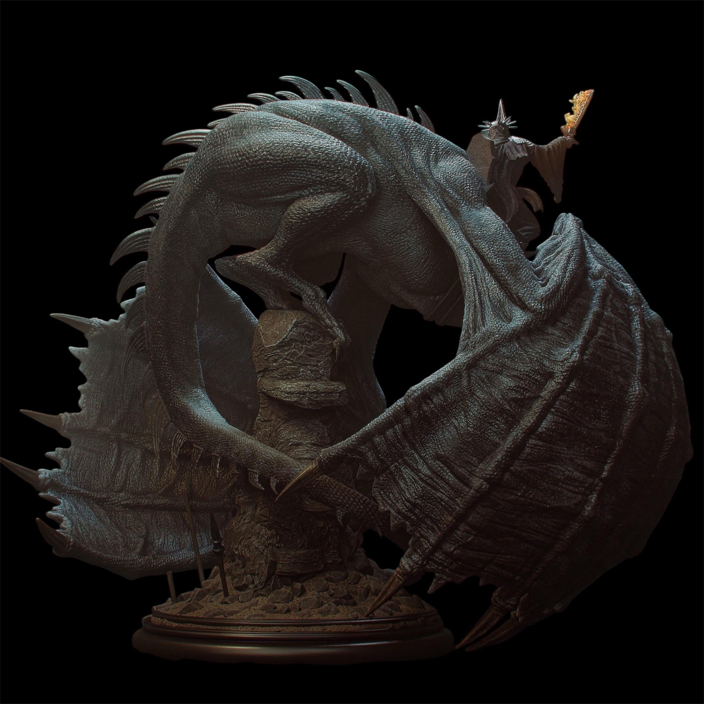 Dark Winged Warlord on Shadow Beast – Hand Painted