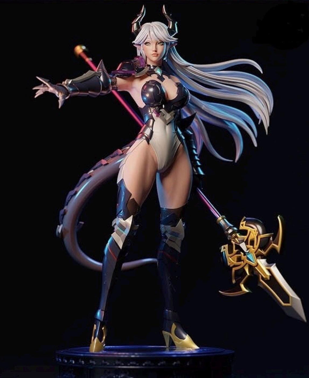 Dark Demon Spear Warrior Statue – Hand Painted Custom Figurine 1/6