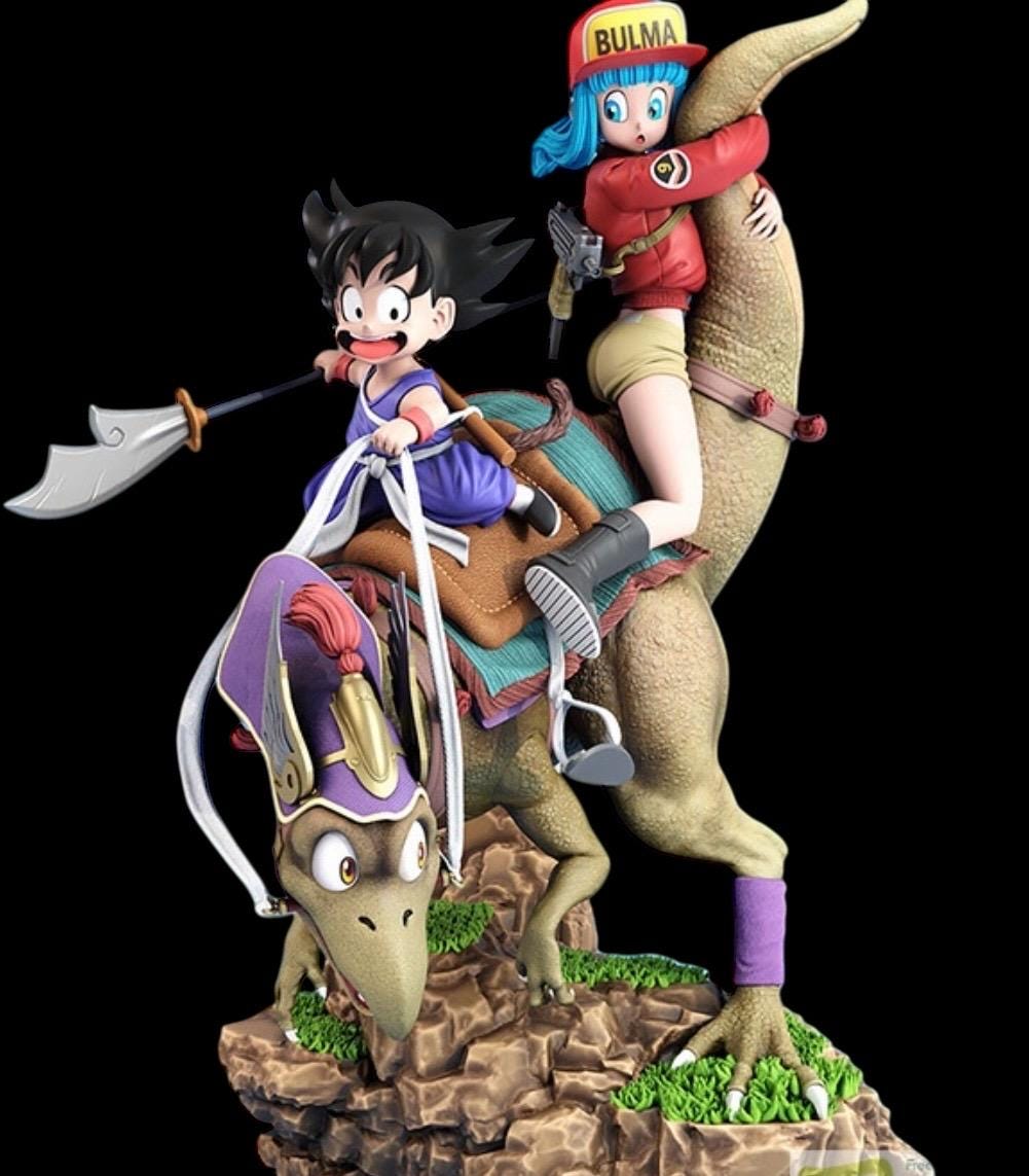 Adventure Anime Duo with dino Statue – Custom Figurine – Hand Painted – Collectible Diorama