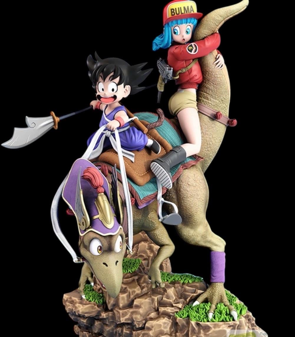 Adventure Anime Duo with dino Statue – Custom Figurine – Hand Painted – Collectible Diorama