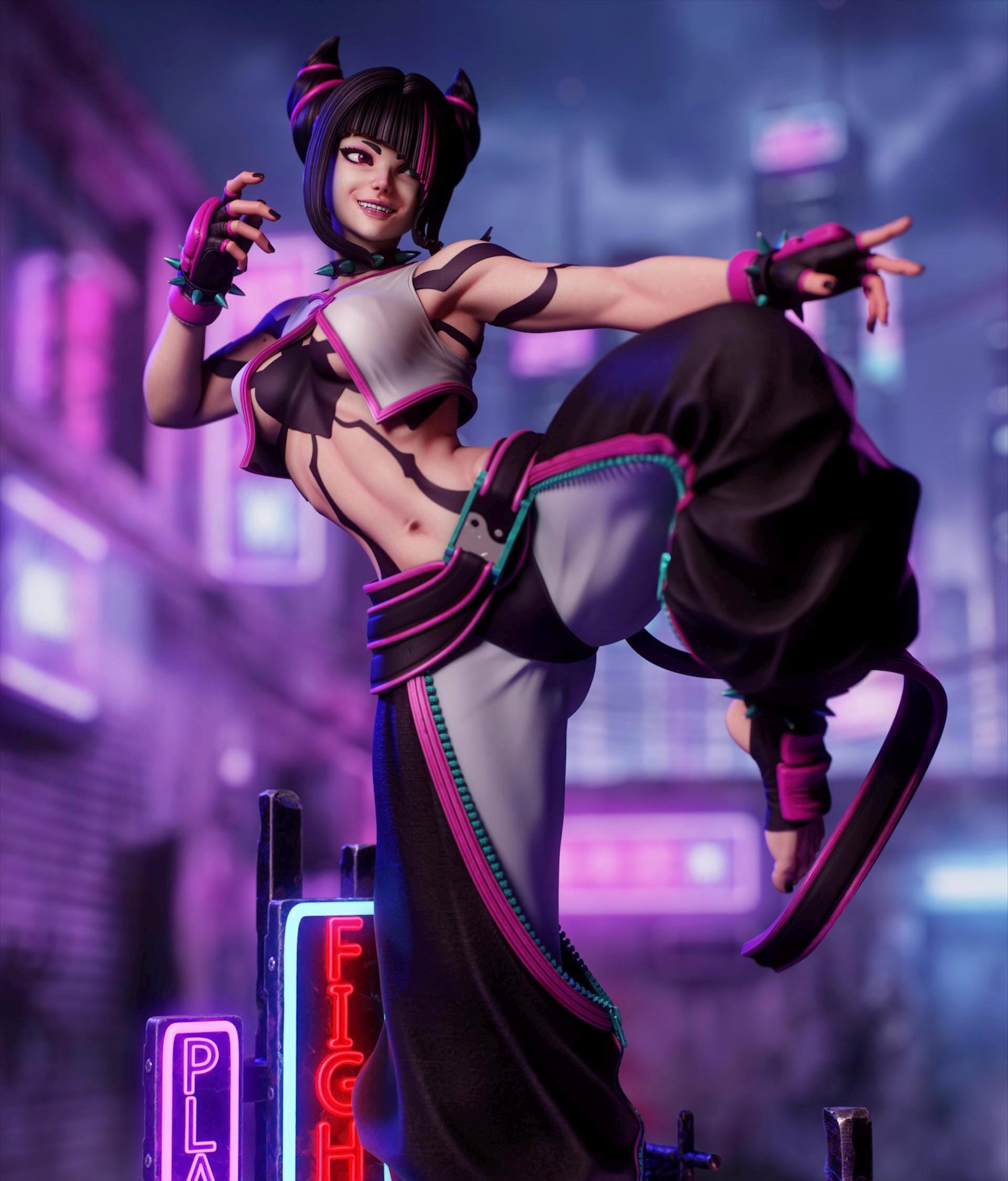 Cyberpunk Street Fighter Girl Statue – Hand Painted Resin 1/6 Scale