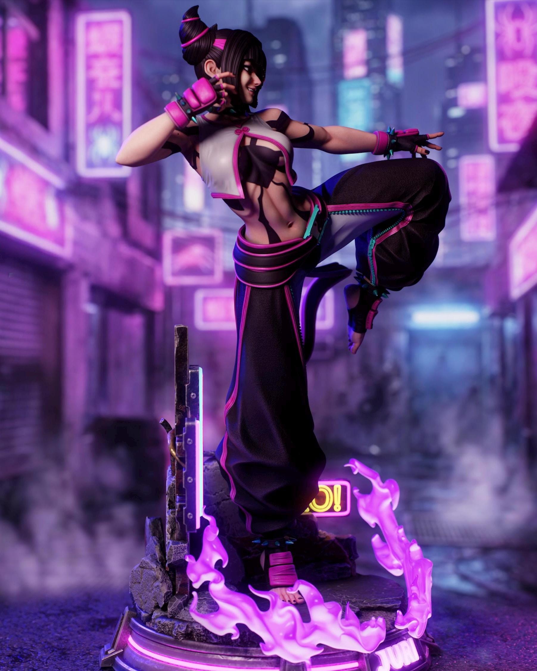 Cyberpunk Street Fighter Girl Statue – Hand Painted Resin 1/6 Scale