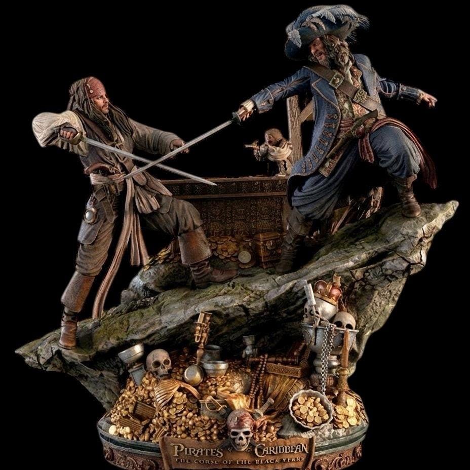 Pirate Duel Statue Painted Custom Figurine 1:6 Scale Resin Display Collectible 50cm