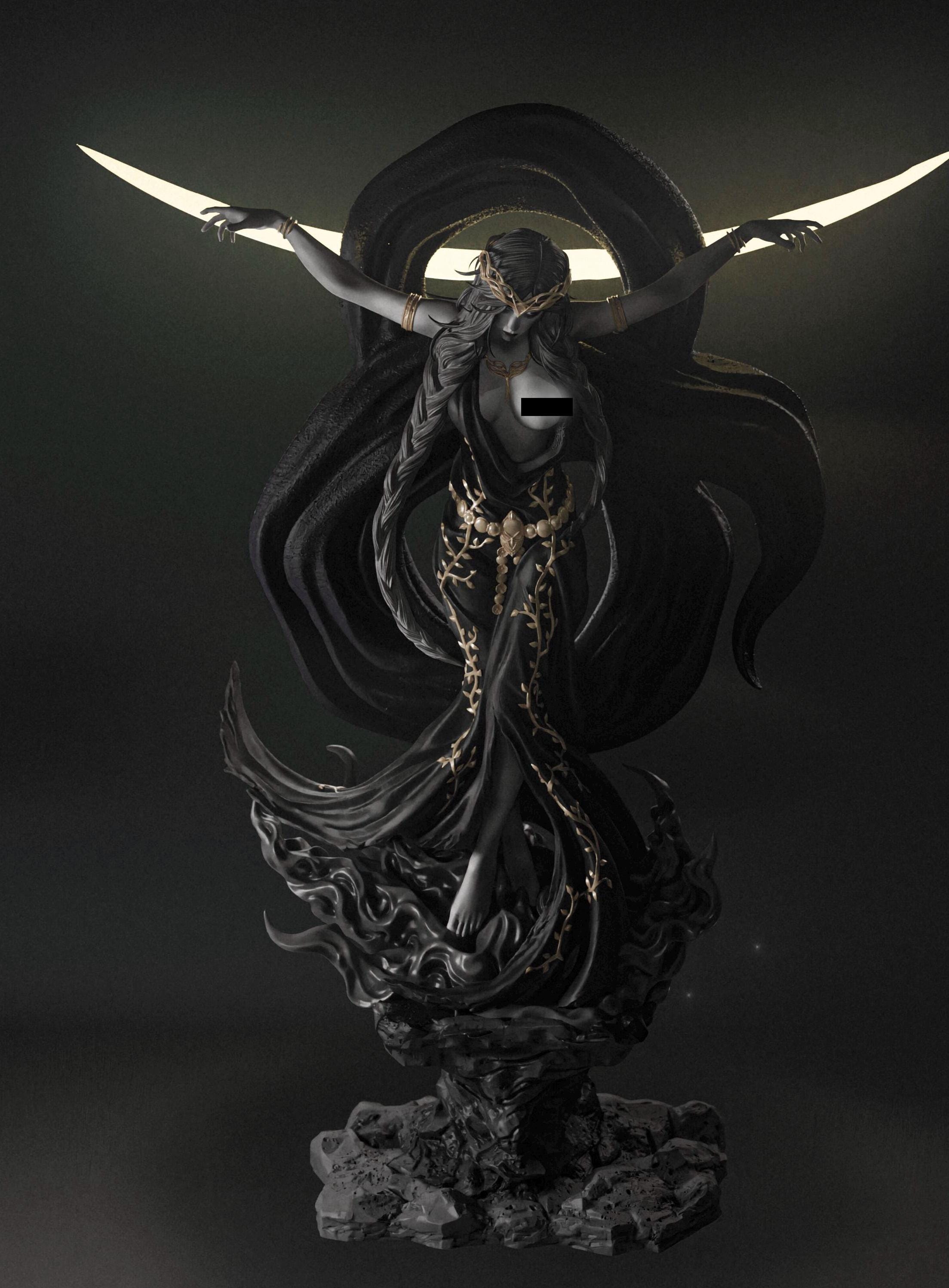 Hand-Painted Resin Goddess Statue – 1/6 Scale Dark Fantasy Figurine (40-45cm)
