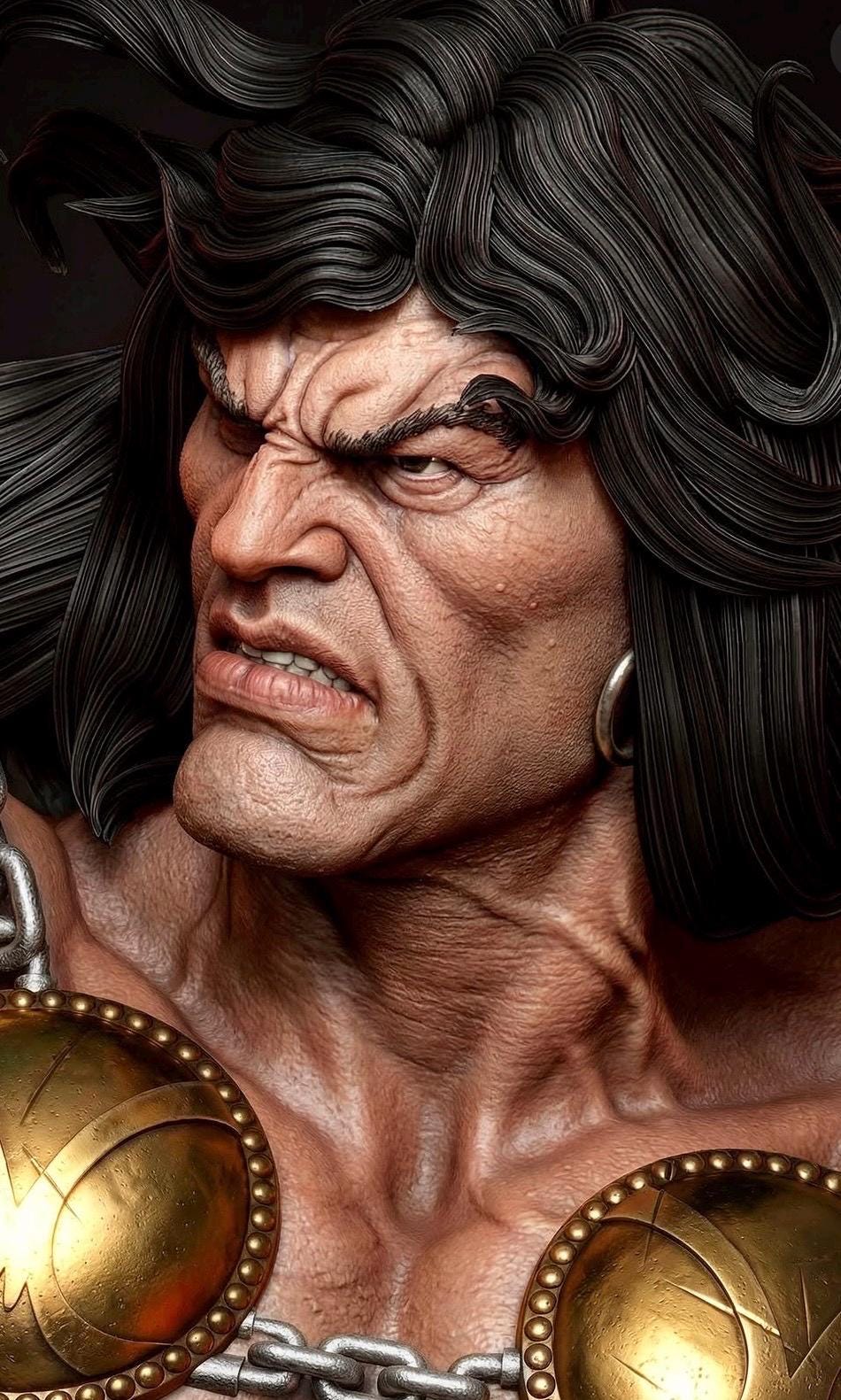 Barbarian Warlord Statue – Dark Fantasy Warrior Collectible (Weapons/Trophy Heads) 1/6 Scale