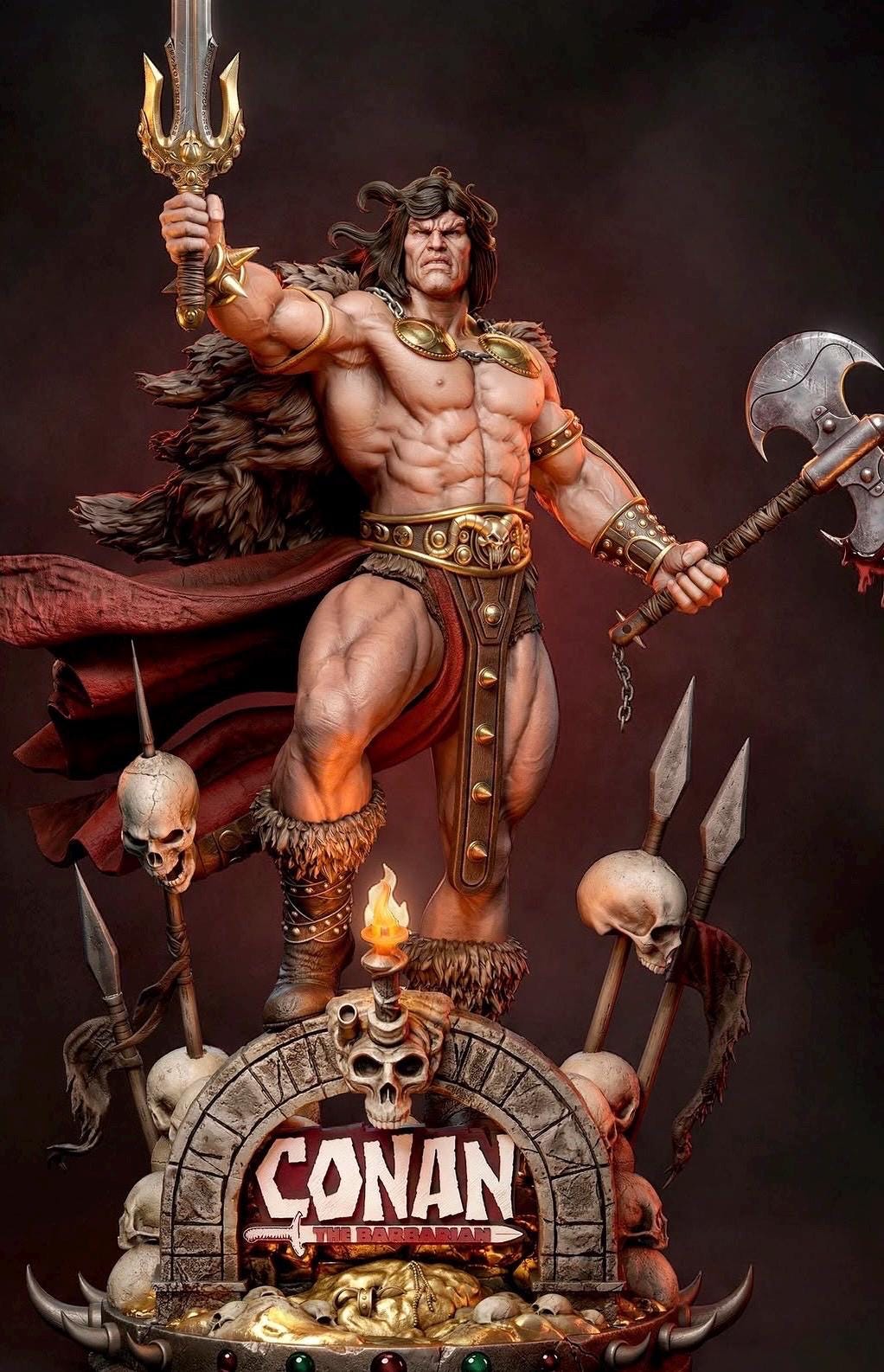Barbarian Warlord Statue – Dark Fantasy Warrior Collectible (Weapons/Trophy Heads) 1/6 Scale
