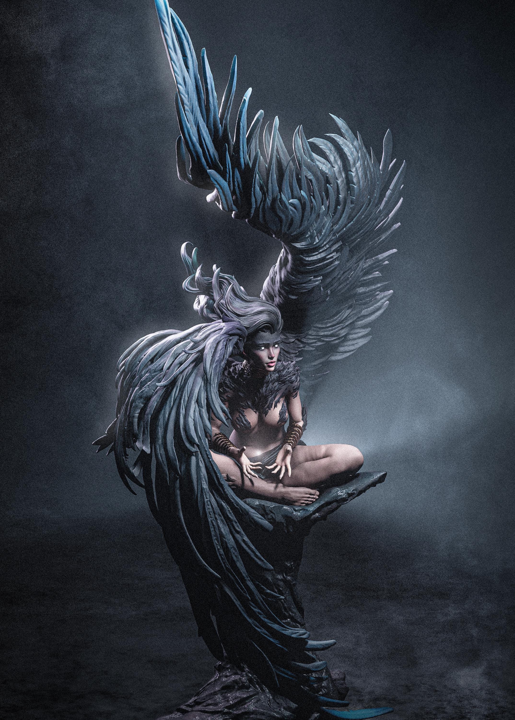 Dark Harpy Queen Statue Painted Resin Figure Gothic Fantasy Collectible 1:6 Scale