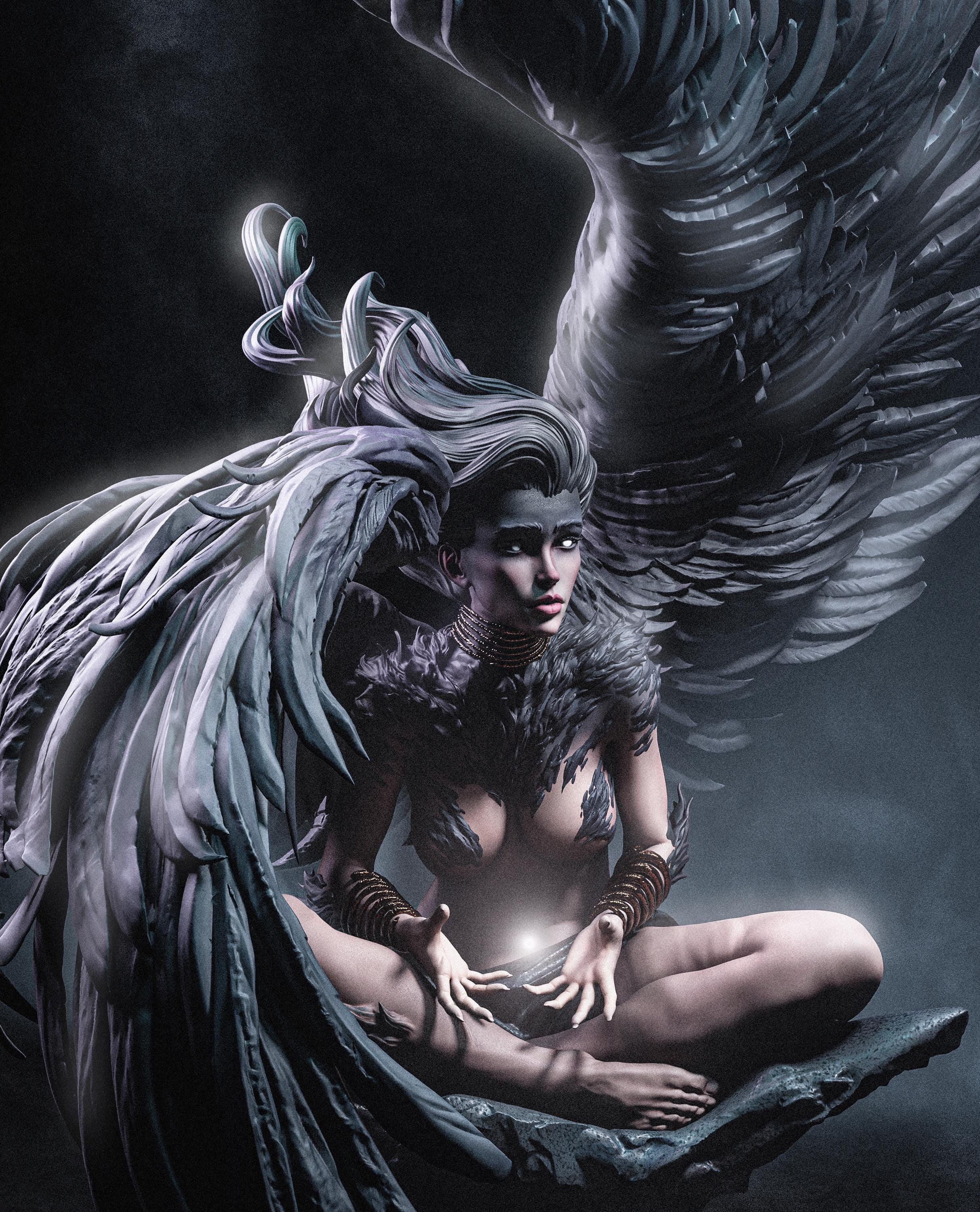 Dark Harpy Queen Statue Painted Resin Figure Gothic Fantasy Collectible 1:6 Scale