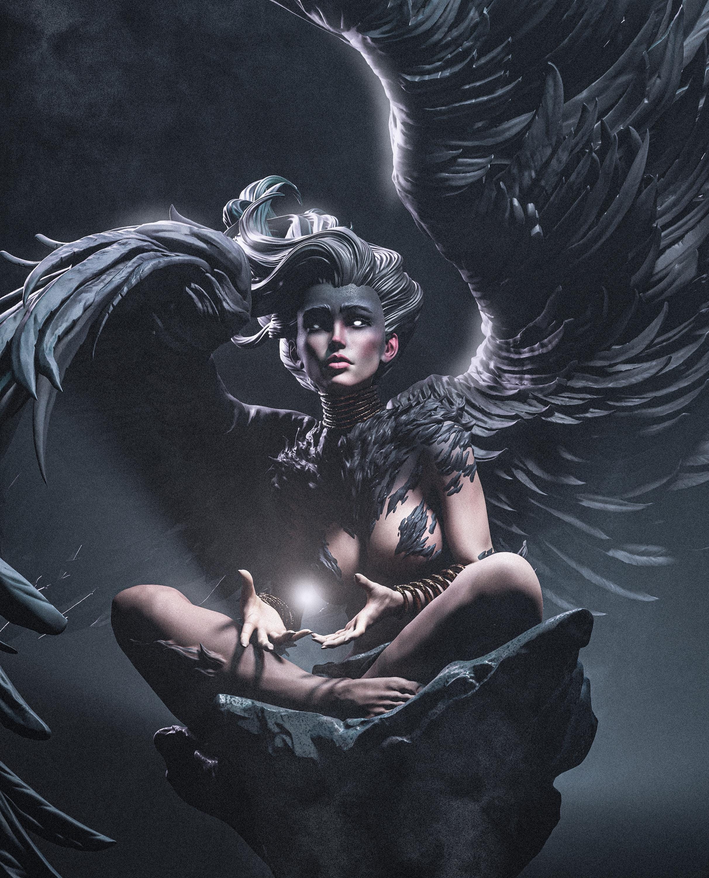 Dark Harpy Queen Statue Painted Resin Figure Gothic Fantasy Collectible 1:6 Scale