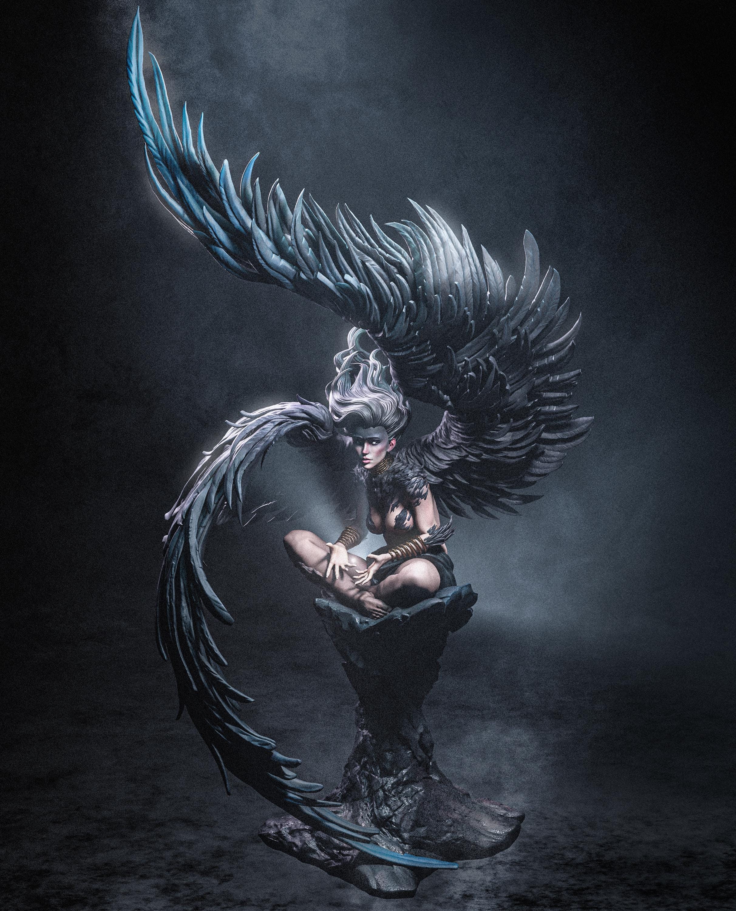 Dark Harpy Queen Statue Painted Resin Figure Gothic Fantasy Collectible 1:6 Scale