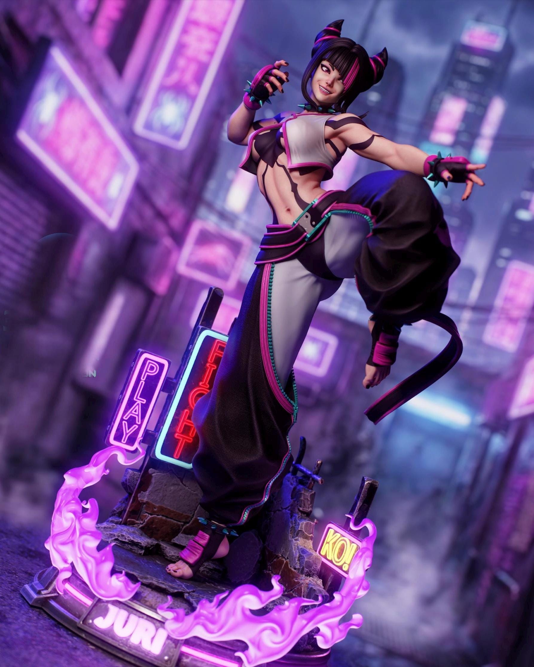 Cyberpunk Street Fighter Girl Statue – Hand Painted Resin 1/6 Scale
