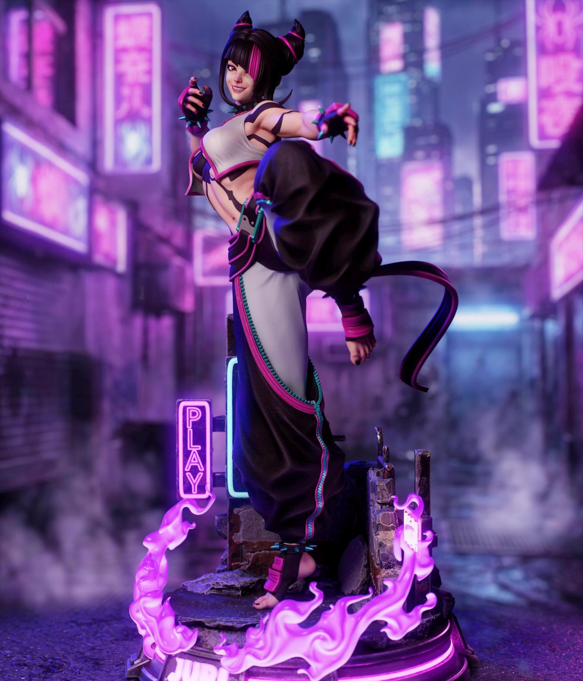 Cyberpunk Street Fighter Girl Statue – Hand Painted Resin 1/6 Scale