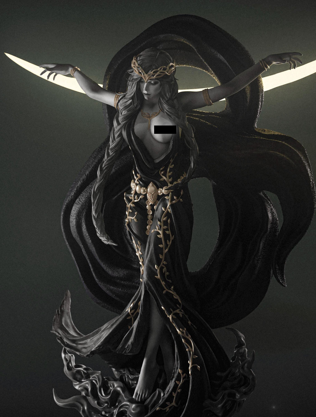 Hand-Painted Resin Goddess Statue – 1/6 Scale Dark Fantasy Figurine (40-45cm)