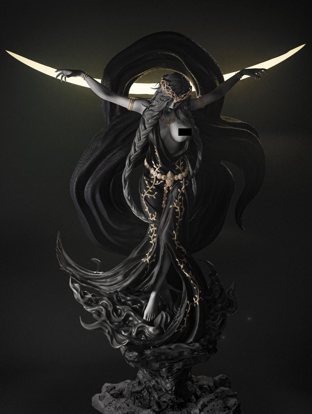 Hand-Painted Resin Goddess Statue – 1/6 Scale Dark Fantasy Figurine (40-45cm)