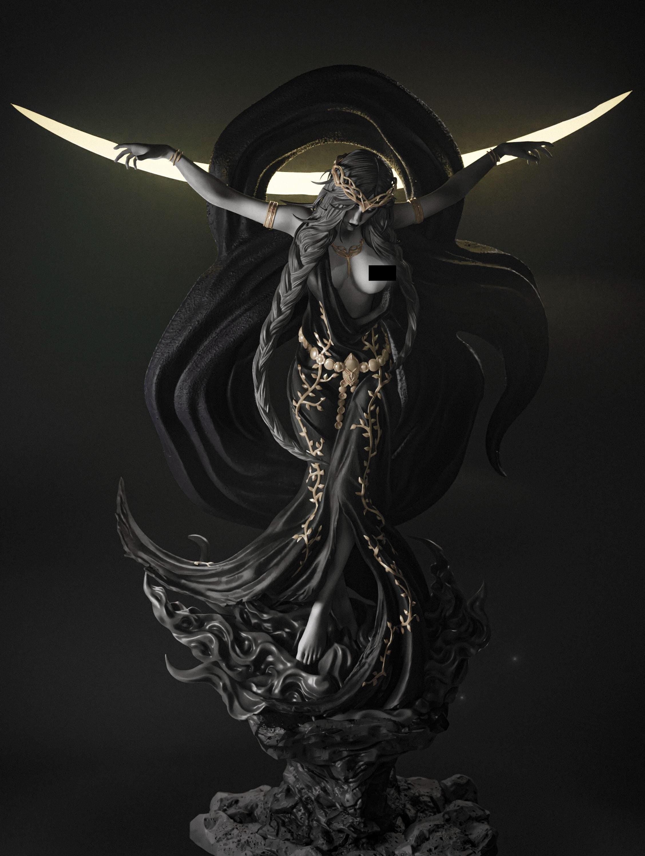 Hand-Painted Resin Goddess Statue – 1/6 Scale Dark Fantasy Figurine (40-45cm)