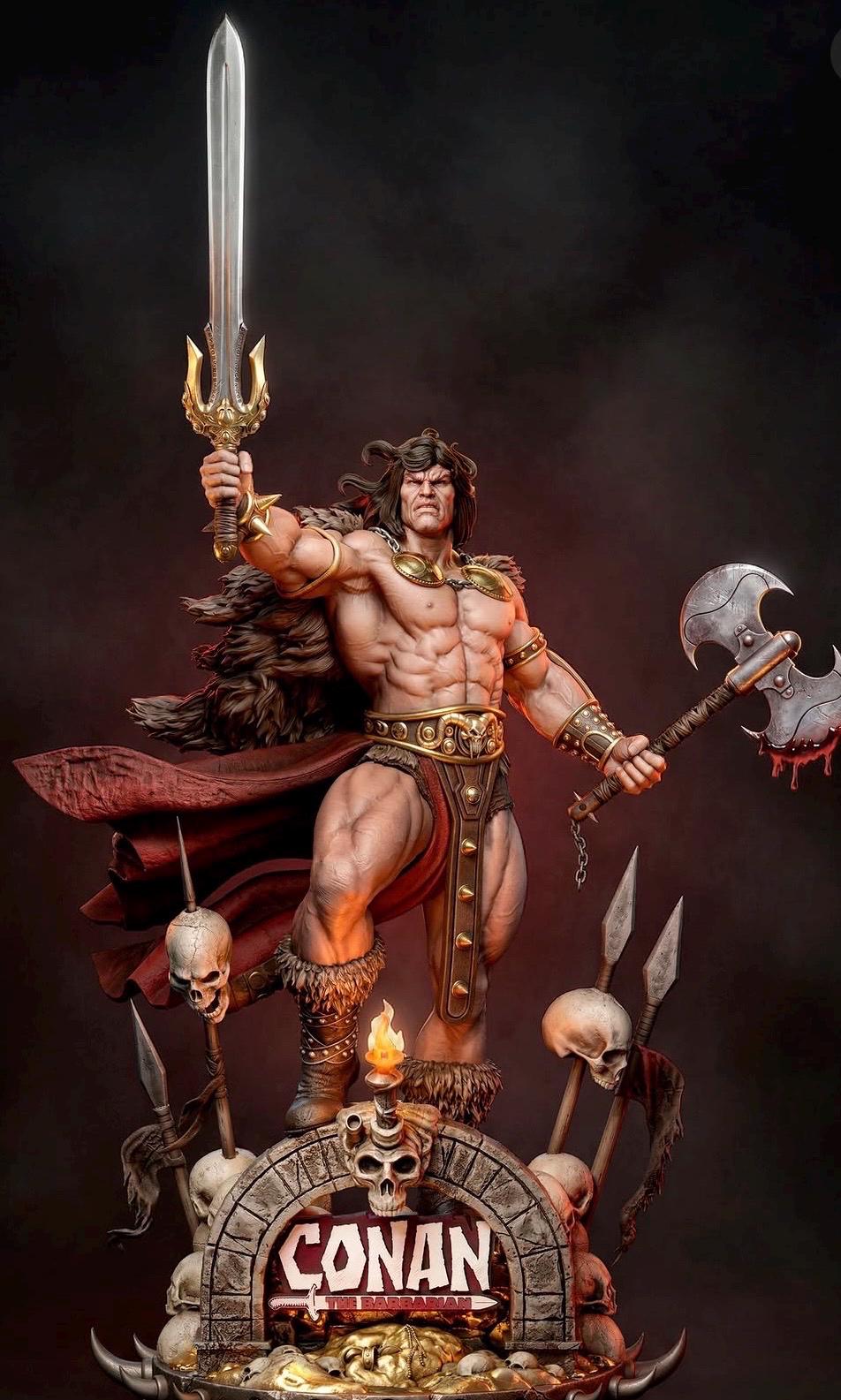 Barbarian Warlord Statue – Dark Fantasy Warrior Collectible (Weapons/Trophy Heads) 1/6 Scale