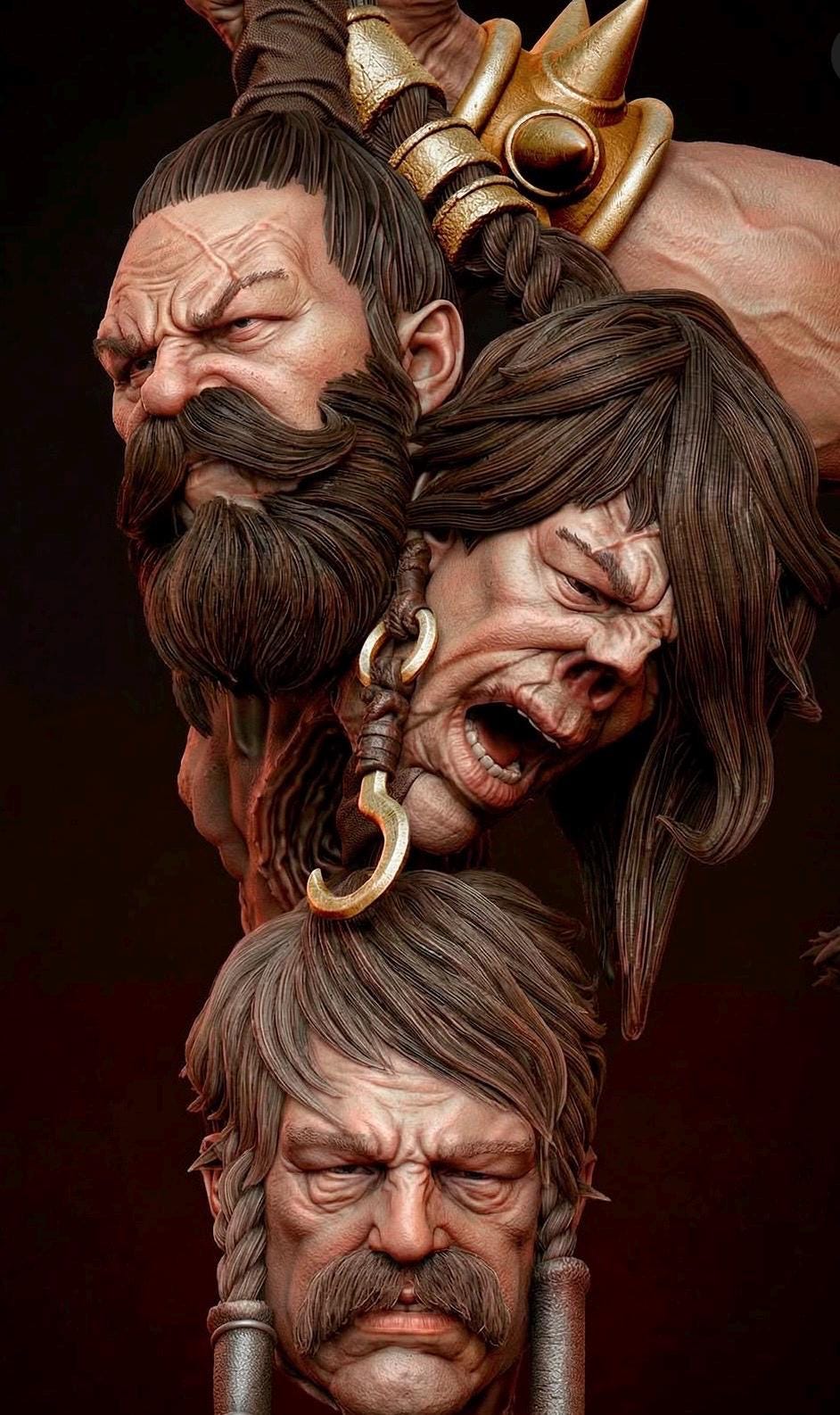 Barbarian Warlord Statue – Dark Fantasy Warrior Collectible (Weapons/Trophy Heads) 1/6 Scale