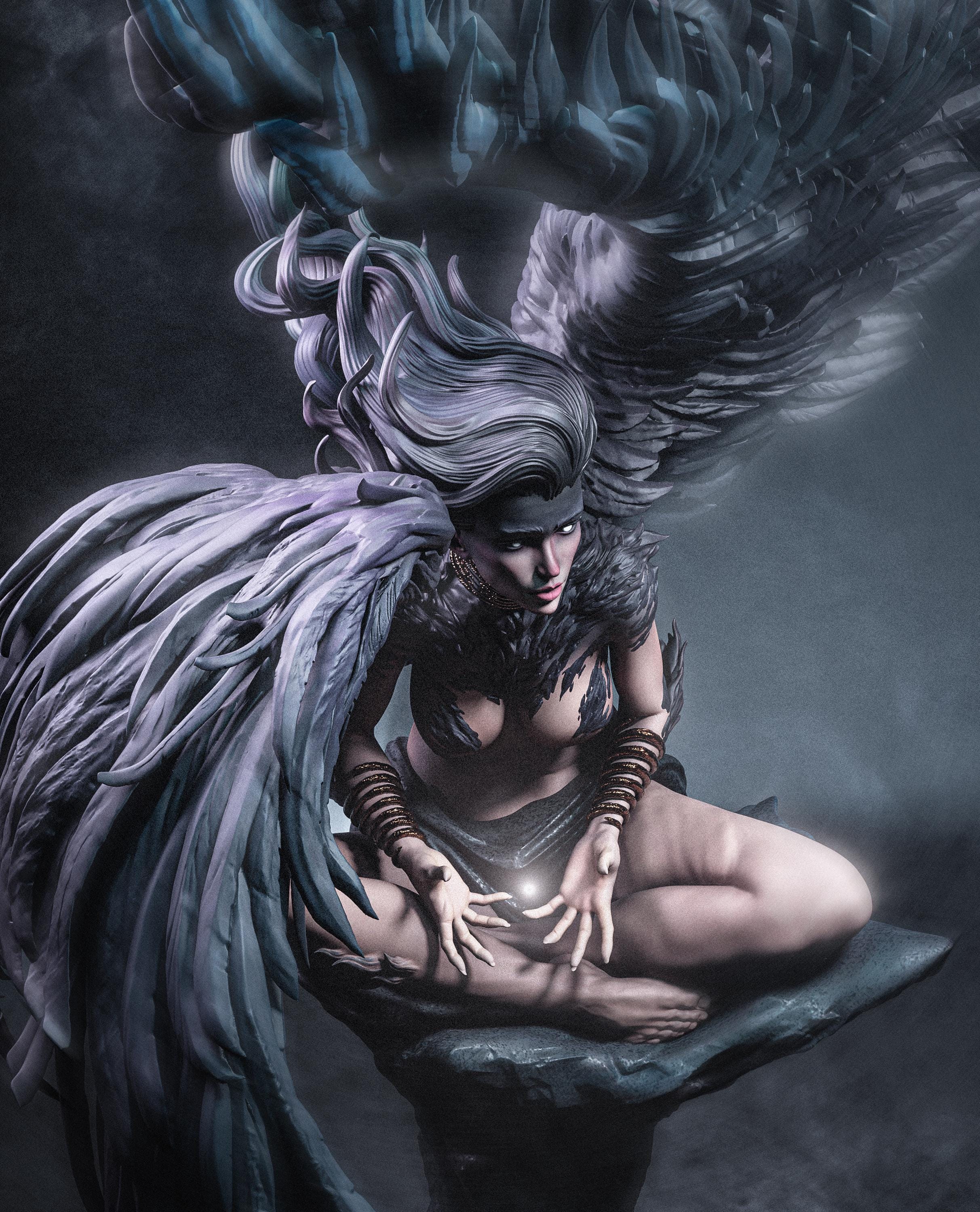 Dark Harpy Queen Statue Painted Resin Figure Gothic Fantasy Collectible 1:6 Scale
