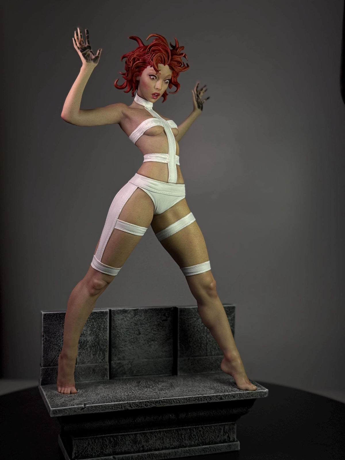 Futuristic Red-Haired Warrior Statue – Custom Figurine 1/6 Scale – Hand-Painted Collectible