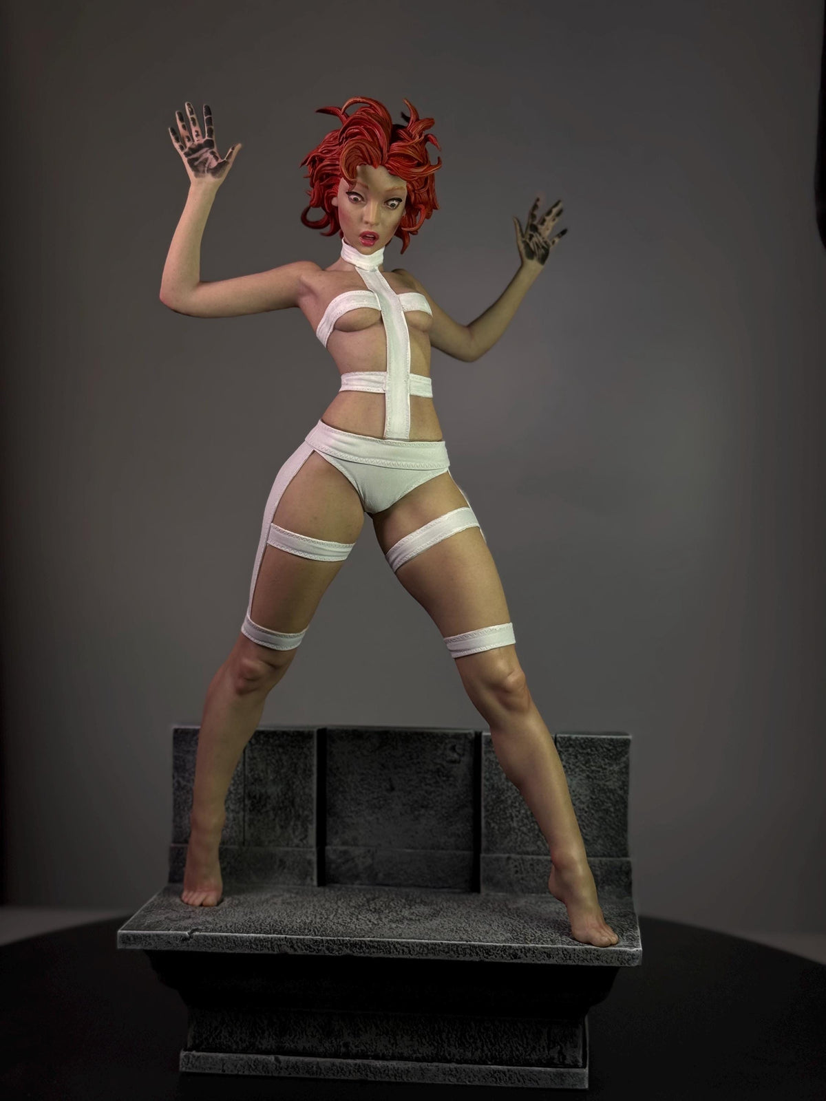 Futuristic Red-Haired Warrior Statue – Custom Figurine 1/6 Scale – Hand-Painted Collectible