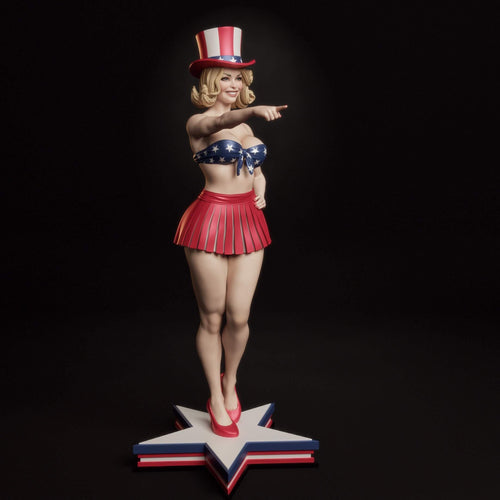 American girl Statue – Hand Painted Patriotic Pin-Up Figure | Retro Americana Collectible | 1/6 Scale