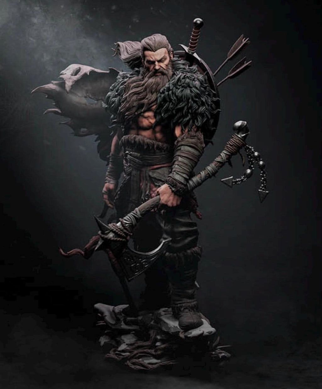 Norse Barbarian Warrior Statue – Viking Berserker 1/6 Scale Resin Figure, 3D Printed Fantasy Collectible, North Warrior Display Statue