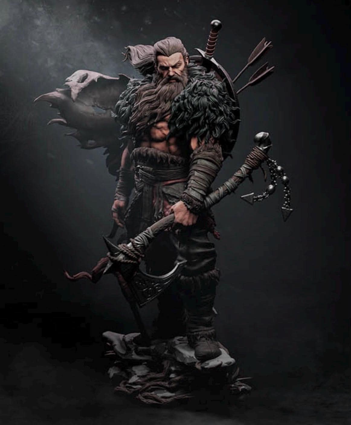Norse Barbarian Warrior Statue – Viking Berserker 1/6 Scale Resin Figure, 3D Printed Fantasy Collectible, North Warrior Display Statue