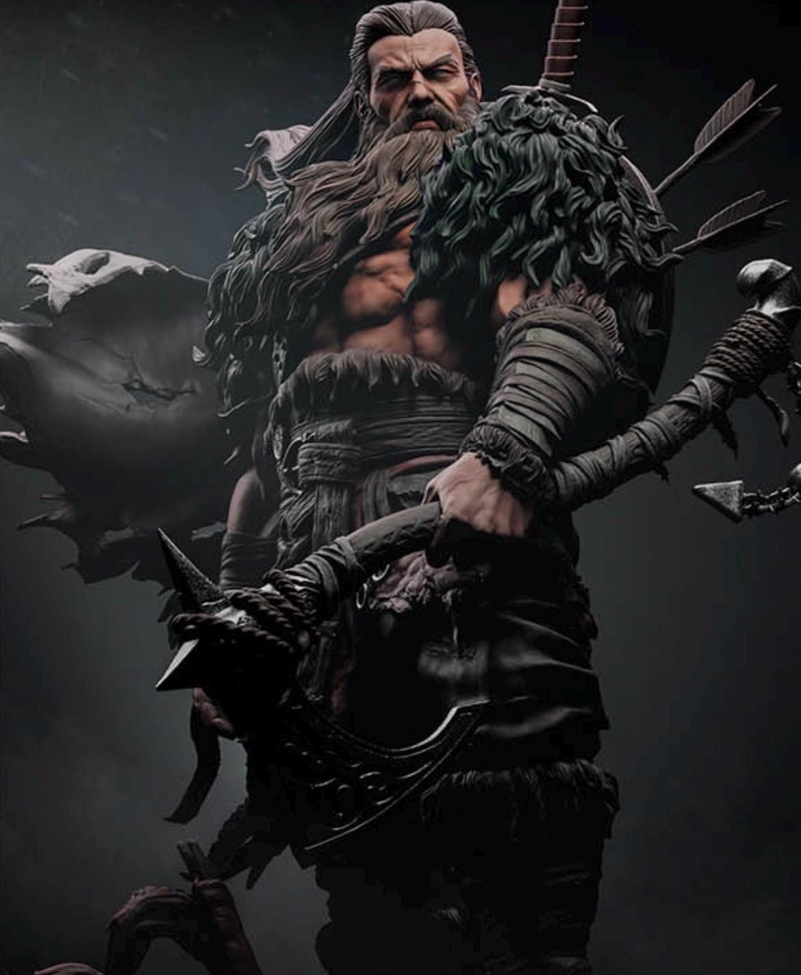 Norse Barbarian Warrior Statue – Viking Berserker 1/6 Scale Resin Figure, 3D Printed Fantasy Collectible, North Warrior Display Statue