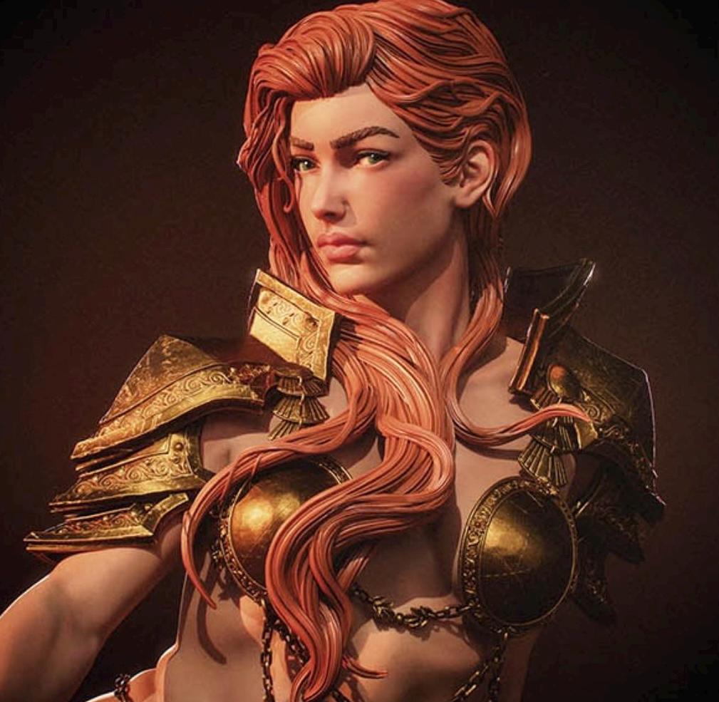 The Ember Queen Resin Statue – Fantasy Barbarian Warrior Female Figure, Hand-Painted Red Hair Amazon 1/6