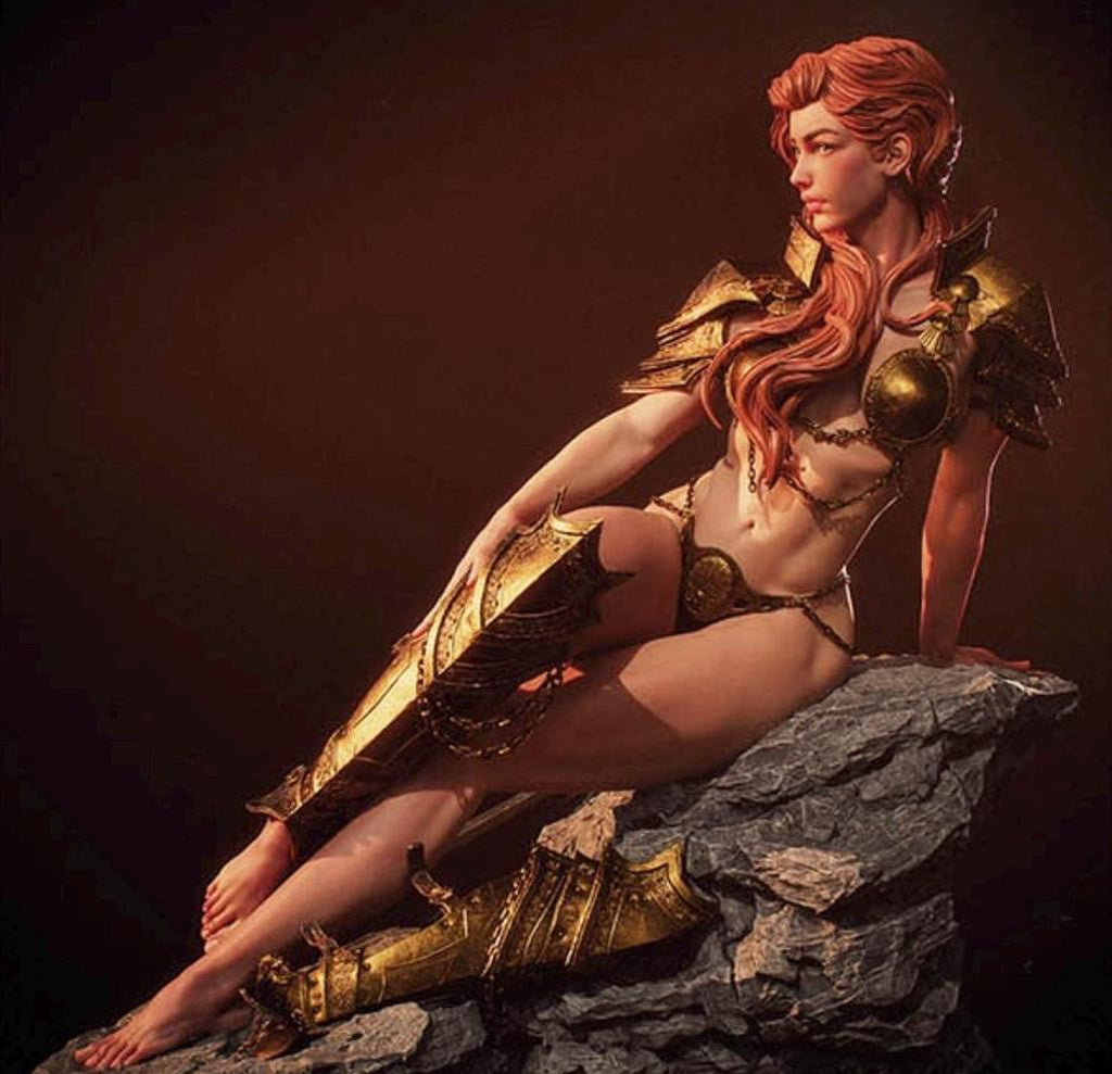 The Ember Queen Resin Statue – Fantasy Barbarian Warrior Female Figure, Hand-Painted Red Hair Amazon 1/6