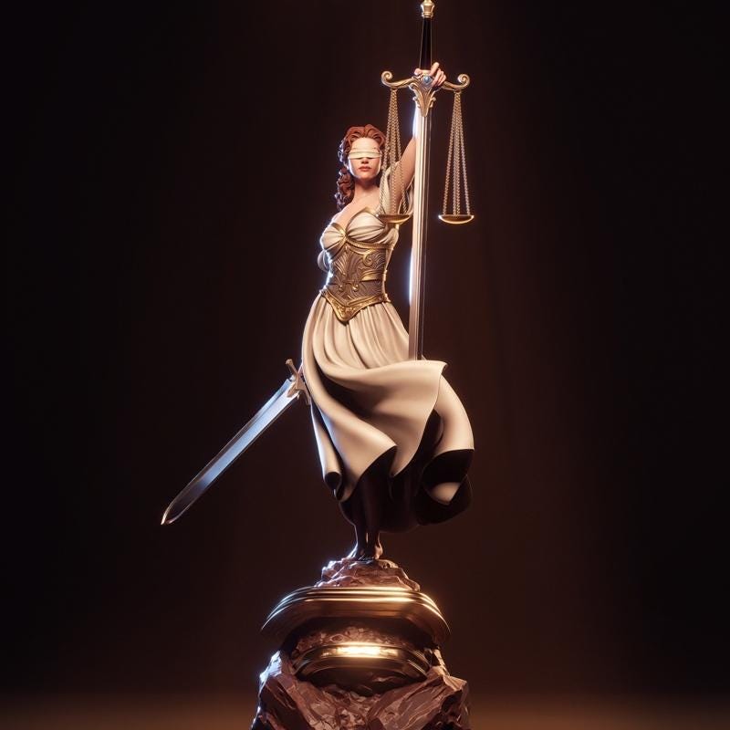 Lady Justice Resin Statue – Greek Goddess Themis Figure, Hand-Painted Blind Justice Sculpture with Scales and Sword 1/6