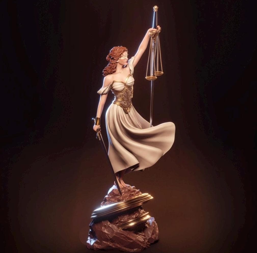 Lady Justice Resin Statue – Greek Goddess Themis Figure, Hand-Painted Blind Justice Sculpture with Scales and Sword 1/6