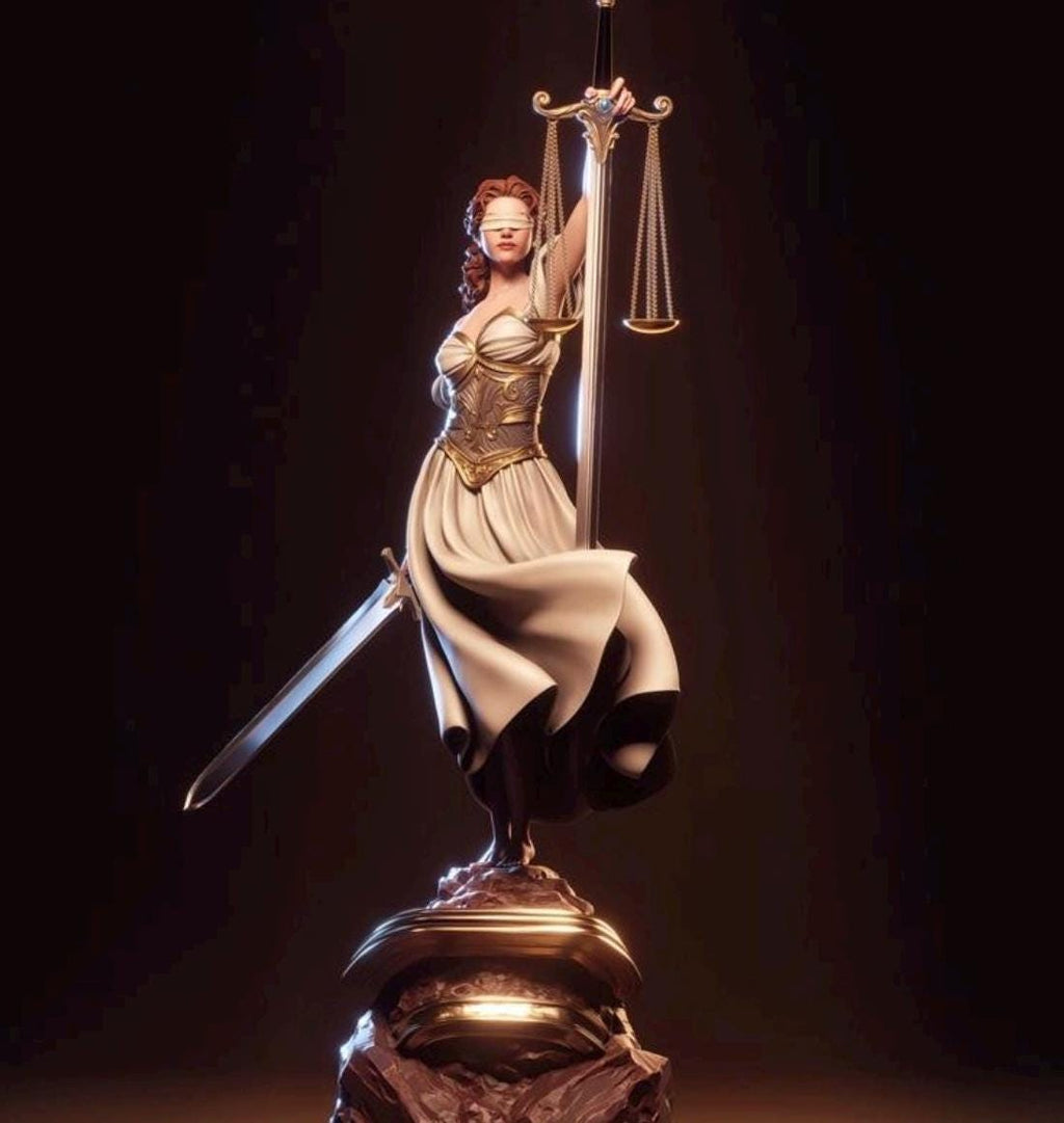 Lady Justice Resin Statue – Greek Goddess Themis Figure, Hand-Painted Blind Justice Sculpture with Scales and Sword 1/6