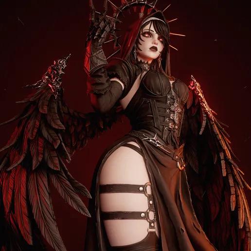 Corrupted Nun Resin Statue – Fallen Angel Gothic Priestess Figure, Hand-Painted Dark Fantasy Sculpture, Spiked Halo Occult Demoness Art 1/6