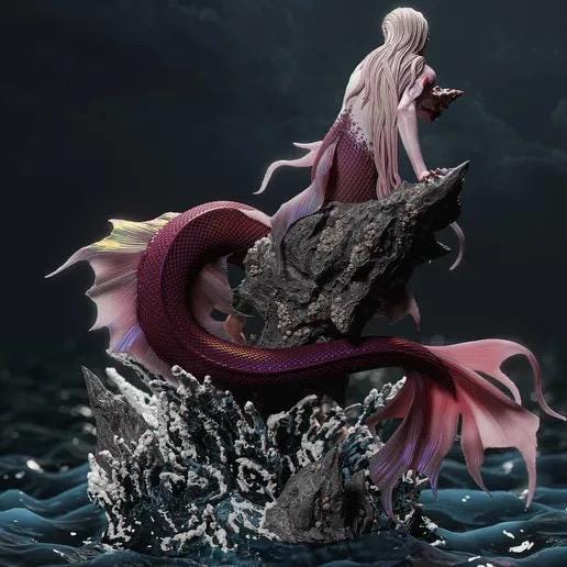Siren and Sailor Diorama Resin Statue – Mythological Deep Sea Mermaid Figure, Hand-Painted 1/6
