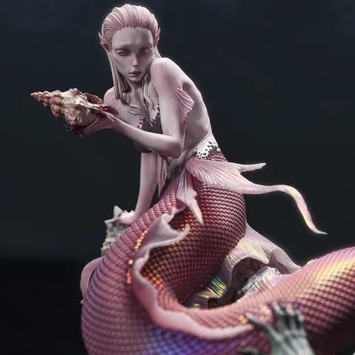 Siren and Sailor Diorama Resin Statue – Mythological Deep Sea Mermaid Figure, Hand-Painted 1/6