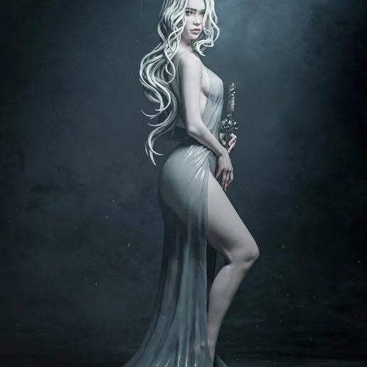 Lady of the Lake Resin Statue – Arthurian Legend Nimue Figure, Hand-Painted Excalibur Fantasy Sculpture, Mystical Water Spirit Art Decor 1/6