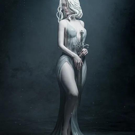 Lady of the Lake Resin Statue – Arthurian Legend Nimue Figure, Hand-Painted Excalibur Fantasy Sculpture, Mystical Water Spirit Art Decor 1/6