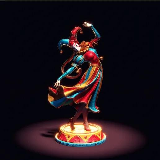 Renaissance Jester Resin Statue – Venetian Harlequin Dancer Figure, Hand-Painted Commedia dell'Arte Sculpture, Carnival Fool Art Decor 1/6