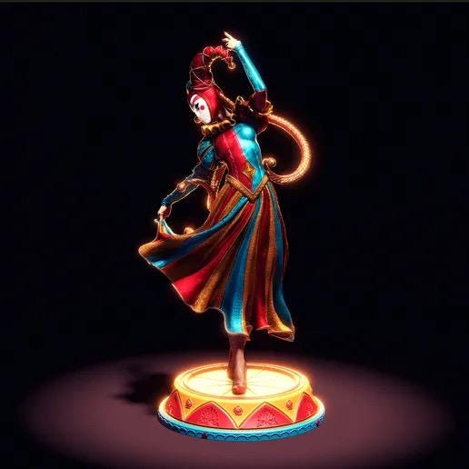 Renaissance Jester Resin Statue – Venetian Harlequin Dancer Figure, Hand-Painted Commedia dell'Arte Sculpture, Carnival Fool Art Decor 1/6