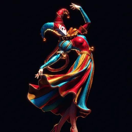 Renaissance Jester Resin Statue – Venetian Harlequin Dancer Figure, Hand-Painted Commedia dell'Arte Sculpture, Carnival Fool Art Decor 1/6