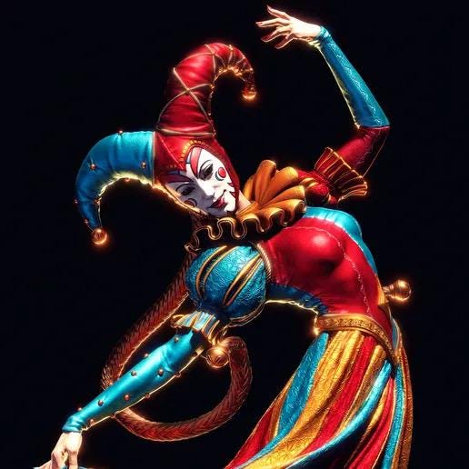 Renaissance Jester Resin Statue – Venetian Harlequin Dancer Figure, Hand-Painted Commedia dell'Arte Sculpture, Carnival Fool Art Decor 1/6