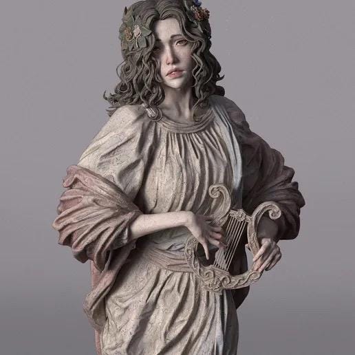 Greek Muse of Music Resin Statue – Classical Lyre Player Goddess Figure, Hand-Painted Hellenic Goddess 1/6
