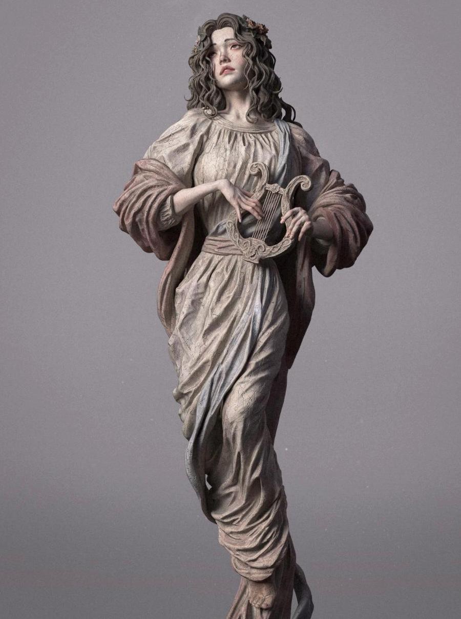 Greek Muse of Music Resin Statue – Classical Lyre Player Goddess Figure, Hand-Painted Hellenic Goddess 1/6