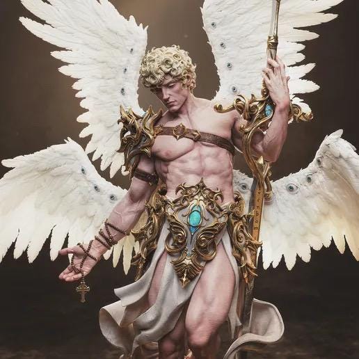 Cherubim Archangel Resin Statue – Celestial Warrior Angel Figure with Multi-Wings & Greatsword 1/6