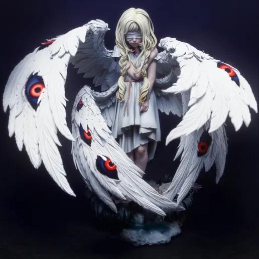Seraphim Blind Angel Resin Statue – Six-Winged Celestial Hand-Painted Blindfolded Divine spirit 1/6
