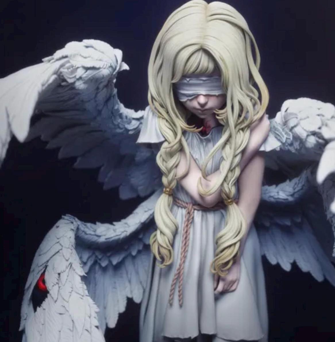 Seraphim Blind Angel Resin Statue – Six-Winged Celestial Hand-Painted Blindfolded Divine spirit 1/6