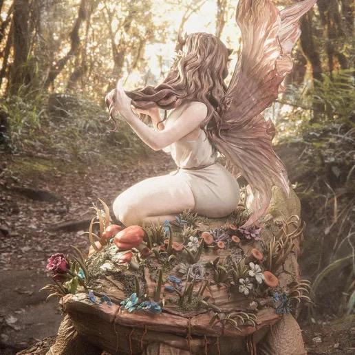 Fairy Blossom on Ancient Forest Tortoise Resin Statue – Woodland Nymph Figure with Floral Crown & Wings, Hand-Painted Fantasy Diorama 1/6