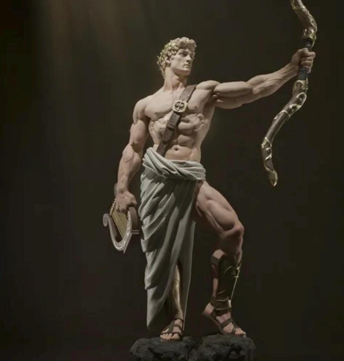 Greek God Apollo Resin Statue – God Figure with Golden Bow & Lyre, Hand-Painted Hellenic Olympian Fine Art 1/6