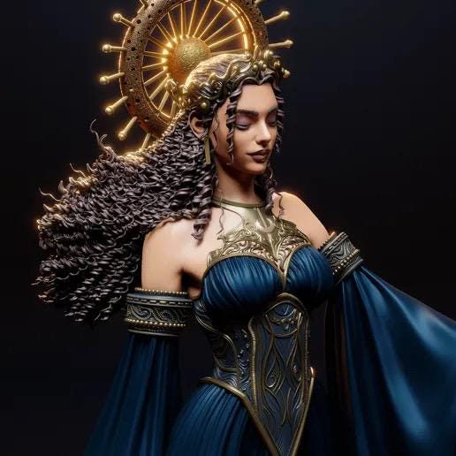 Goddess Nyx of the Night Resin Statue – Greek Primordial Deity Figure with Radiant Halo, Hand-Painted Celestial Queen 1/6